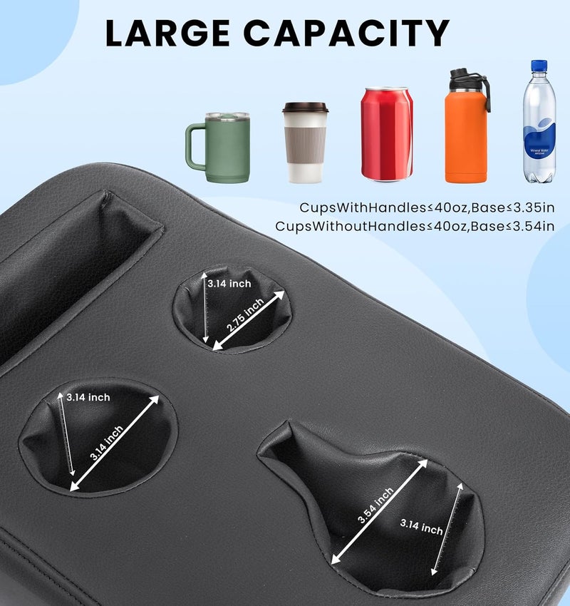 Sinvanho Car Cup Holder, Back Seat Cup Holder for Car, PU Leather Couch Sofa Bed Cup Holder Expander Tray, Boat Tray, Organizer for Trucks, Minivans, SUVs, RVs, Vehicles, Holds Drinks, Remote, Snacks - Image 2